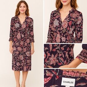 CHARLEE Boho Floral 100% Cotton Dress Size M | Handblock Style | Pockets